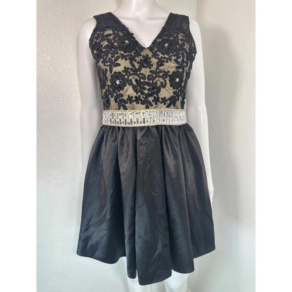 Sz M Black Lace Beaded Fit & Flare Cocktail Dress Dylan Queen Party Prom Evening